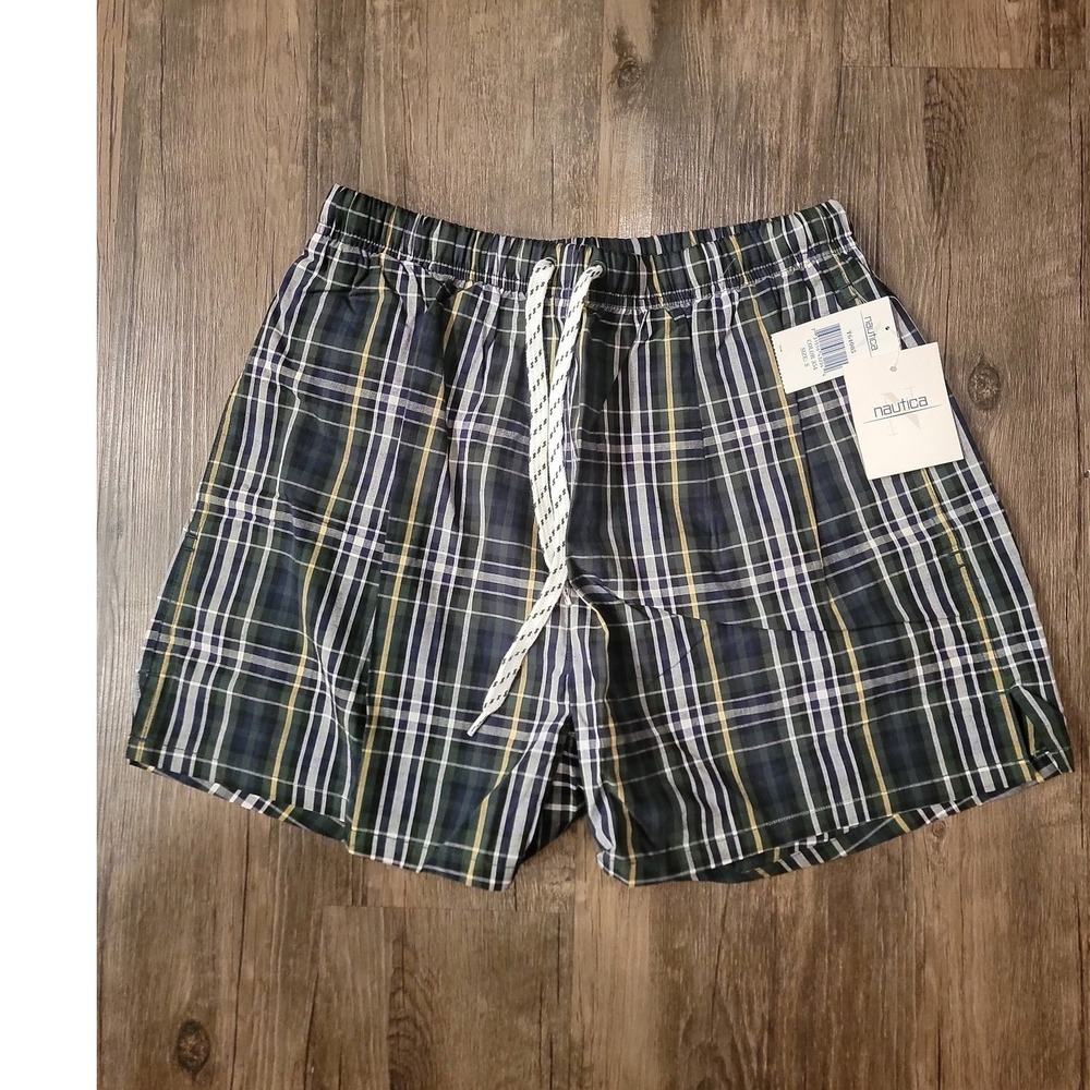 Nautica Blue Water Challenge Plaid Swim Trunks Mens Small Green Navy